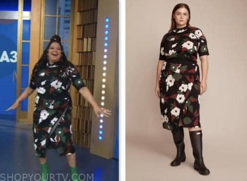 michelle buteau, gma3, good morning america, floral knit top and skirt dress