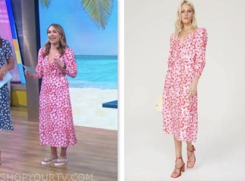 lori bergamotto, good morning america, pink geometric wrap dress
