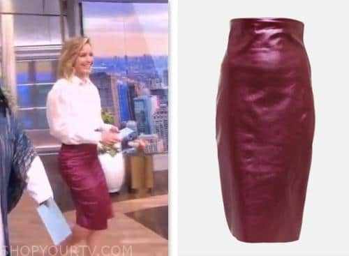sara haines, the view, pink metallic pencil skirt