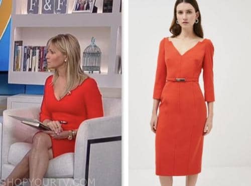 ainsley earhardt, fox and friends, red belted sheath dress, fox news fashion
