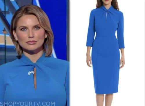 fox and friends, fox news fashion, blue twist neck sheath dress, ashley strohmier