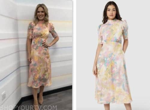 good morning britain, charlotte hawkins, abstract printed midi dress