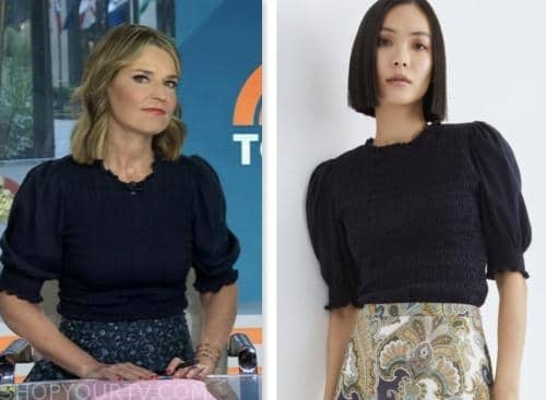 savannah guthrie, the today show, navy blue smocked puff sleeve top