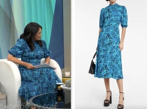 cbs mornings, nancy chen, blue floral print dress
