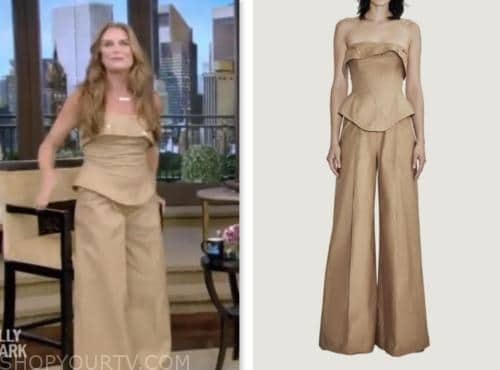 brooke shields, live with kelly and mark, khaki jumpsuit