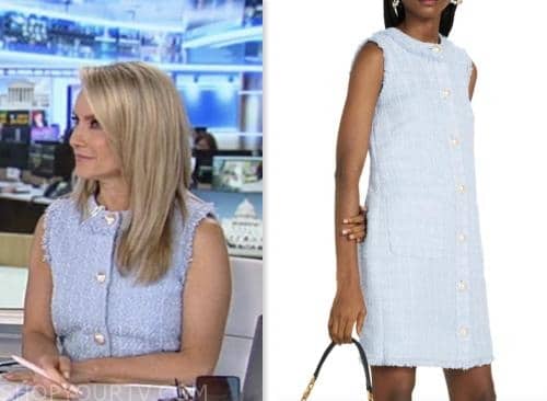 blue tweed shift dress, america's newsroom, dana perino, fox news fashion