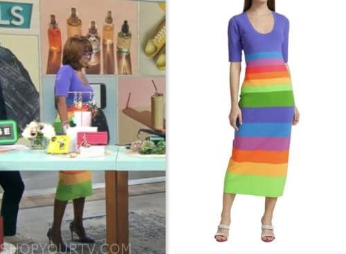 gayle king, cbs mornings, striped knit midi dress