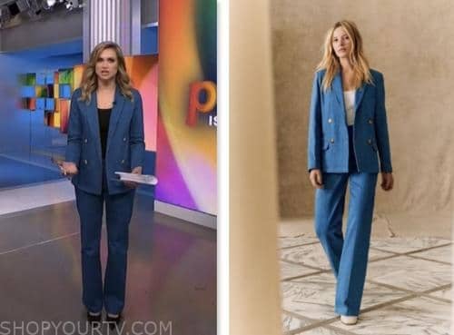 ellison barber, nbc news daily, blue denim blazer and pant suit