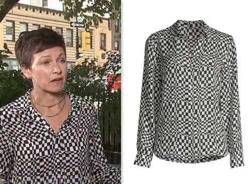 stephanie gosk, nbc news daily, black and white geometric print blouse