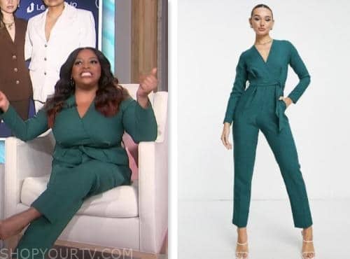 Sherri: June 2023 Sherri Shepherd's Green Tie Waist Jumpsuit | Shop Your TV