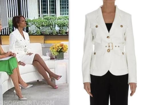white belted jacket, harris faulkner, outnumbered, fox news fashion