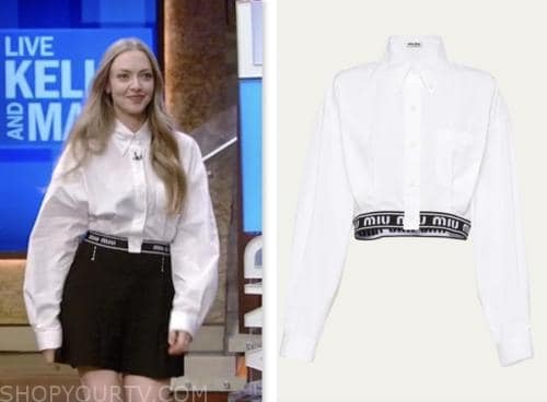 live with kelly and mark, Amanda Seyfried, white logo band shirt