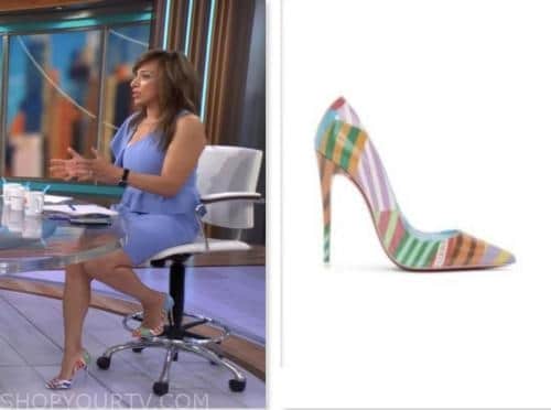 michelle miller, cbs mornings, multicolor striped pumps heels