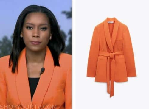 rachel scott, good morning america, orange shawl collar blazer