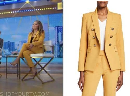 good morning america, yellow double breasted blazer and pant suit, ginger zee