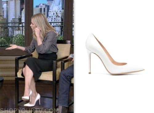 live with kelly and mark, kelly ripa, white leather pumps heels