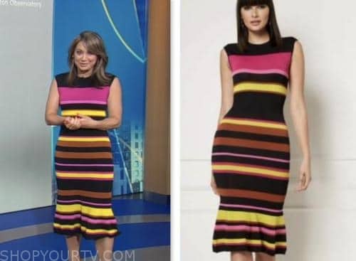 ginger zee, good morning america, striped knit midi dress