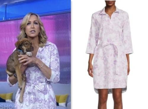 lara spencer, gma, purple floral shirt dress