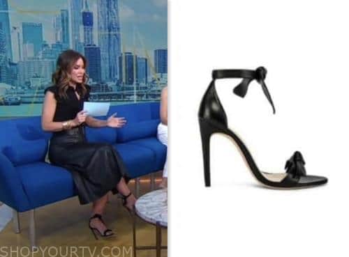 rebecca jarvis, good morning america, black knot sandals heels