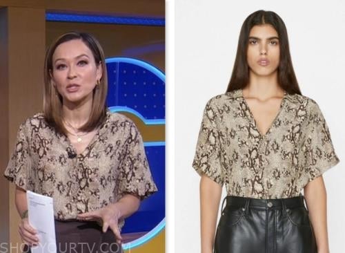 eva pilgrim, good morning america, brown snakeskin top