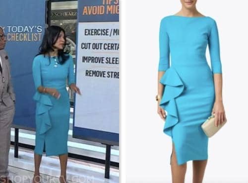 dr. Gayatri Devi, the today show, blue ruffle sheath dress