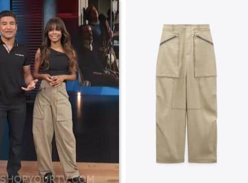zuri hall, access hollywood, beige cargo zipper pants