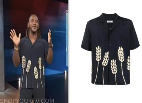 scott evans, navy wheat print shirt, access hollywood