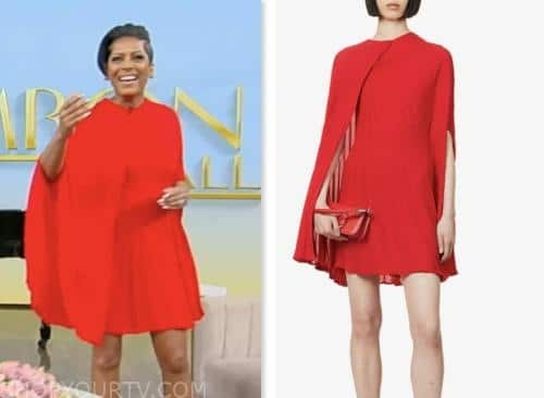 tamron hall show, tamron hall, red pleated cape mini dress