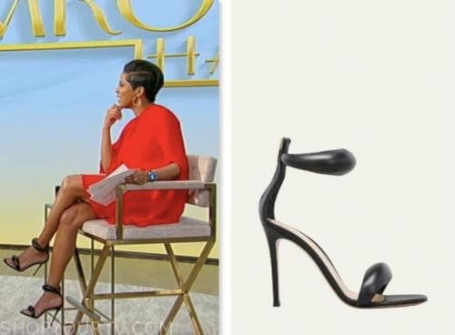 tamron hall, tamron hall show, black puffy sandals heels