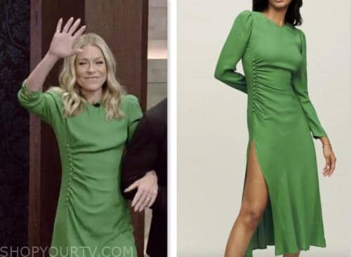 kelly ripa, green button front midi dress, live with kelly and mark