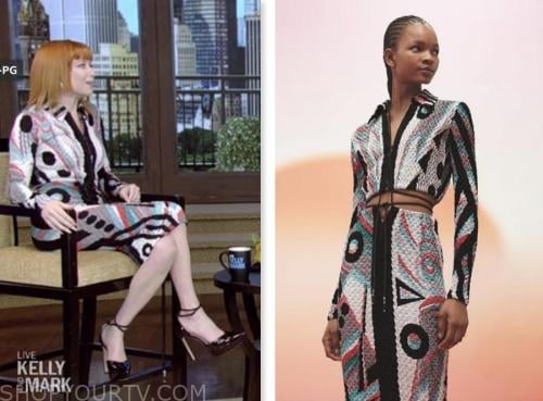 Natasha Lyonne, live with kelly and mark, printed shirt and skirt set