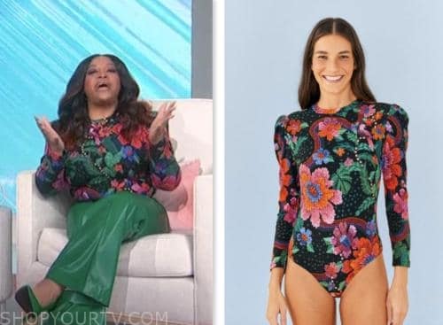 sherri shepherd, sherri, black floral bodysuit top