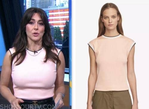 erielle reshef, good morning america, pink contrast trim top