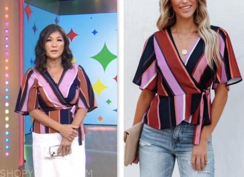 juju chang, good morning america, striped wrap top