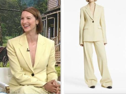 Caitriona Balfe, good morning america, yellow blazer and pant suit