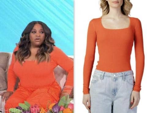 sherri shepherd, sherri, coral red ribbed knit top