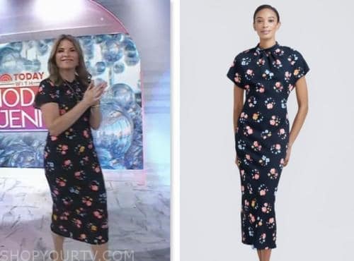 the today show, hoda and jenna, black floral midi dress, jenna bush hager