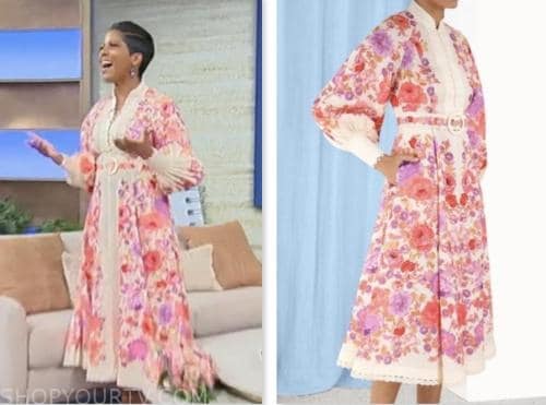 tamron hall show, tamron hall, purple and red floral dress