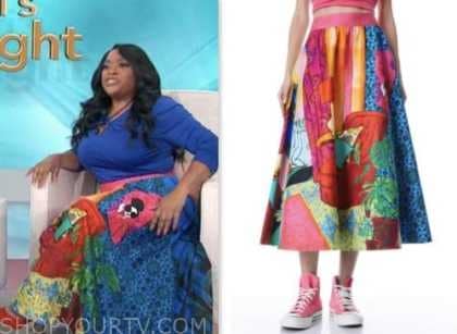 sherri, sherri shepherd, multicolor patchwork skirt