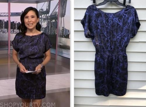 nbc news daily, vicky nguyen, blue and black printed dress
