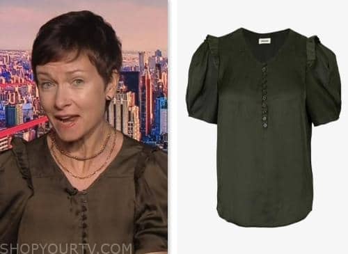 stephanie gosk, nbc news daily, green satin ruffle top