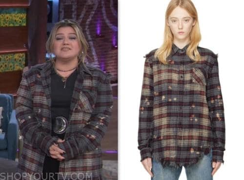 kelly clarkson, the kelly clarkson show, gray plaid bleached shirt jacket