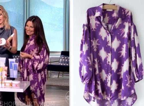 The View: June 2023 Gretta Monahan's Purple and White Printed Dress ...