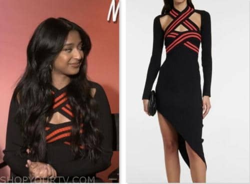 Maitreyi Ramakrishnan, E! news, black and red dress
