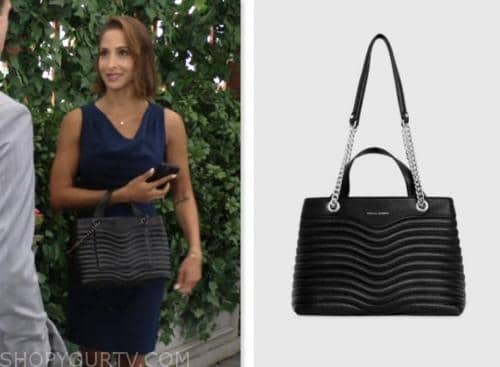lily winters, christel khalil, the young and the restless, black quilted bag