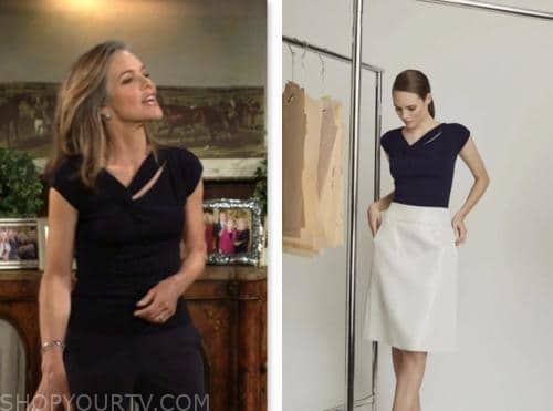 susan walters, diane jenkins, the young and the restless, navy cutout knot top