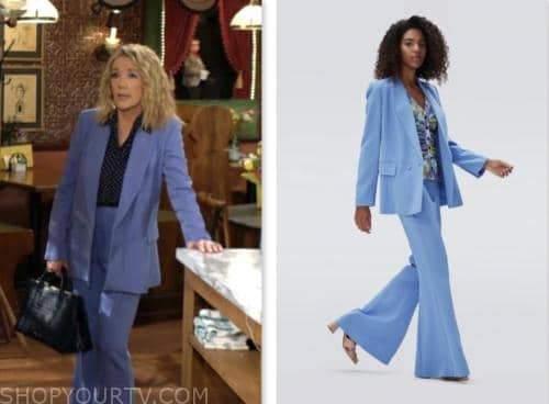 nikki newman, melody thomas scott, the young and the restless, blue blazer and pant suit