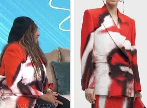 pam grier, sherri, red and white printed blazer