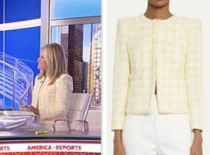 america reports, martha maccallum, yellow tweed check jacket, fox news fashion