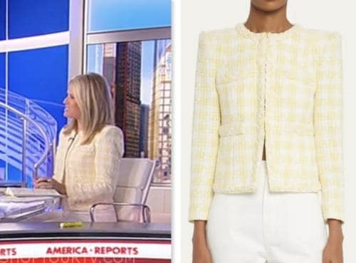 america reports, martha maccallum, yellow tweed check jacket, fox news fashion